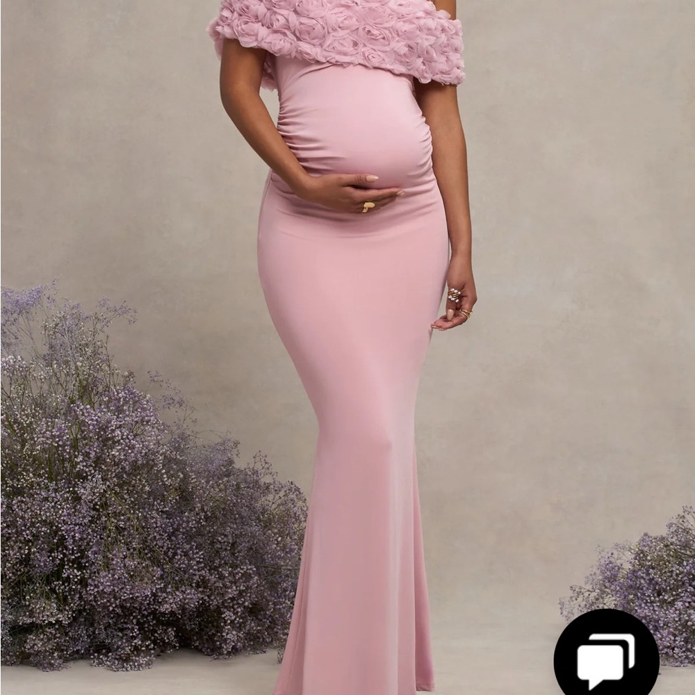 Elegant Pink Off-Shoulder Maternity Gown